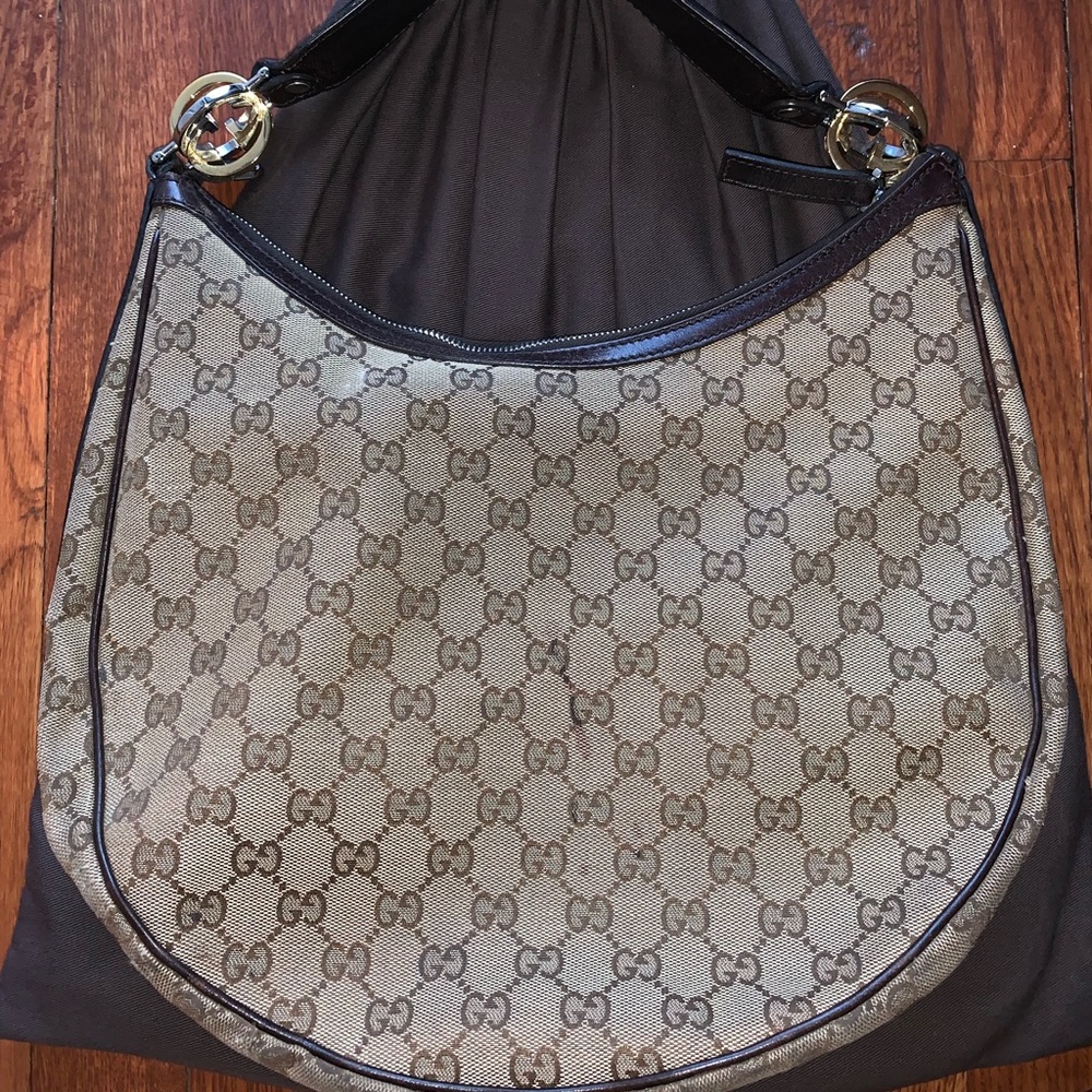 Gucci Monogram Hobo Brown Shoulder Bag